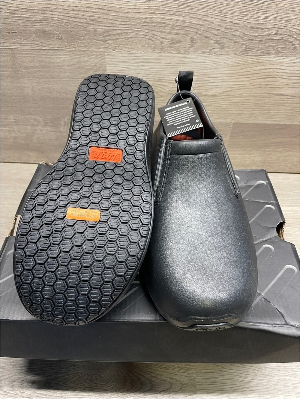 Lugz Black Slip-On Work Loafers with Orange Accents #159